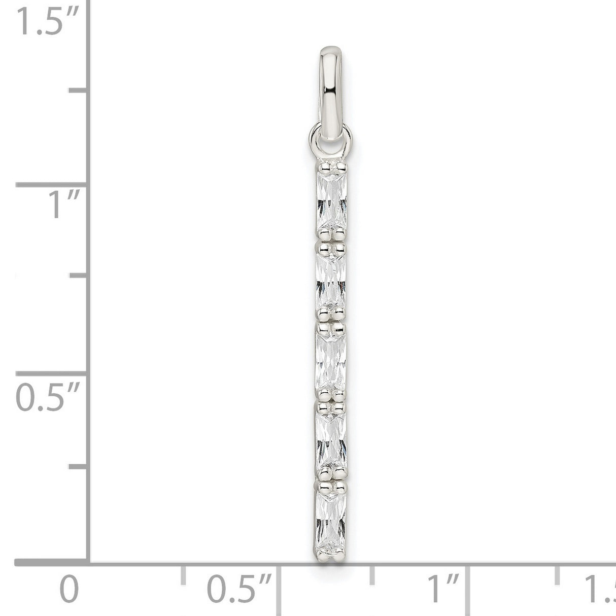 Sterling Silver Vertical Bar Pendant with Baguette Cut Cubic Zirconia, Minimalist Modern Style