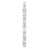 Sterling Silver Vertical Bar Pendant with Baguette Cut Cubic Zirconia, Minimalist Modern Style