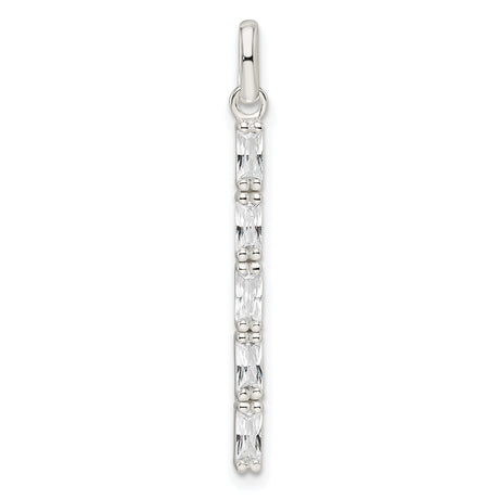 Sterling Silver Vertical Bar Pendant with Baguette Cut Cubic Zirconia, Minimalist Modern Style