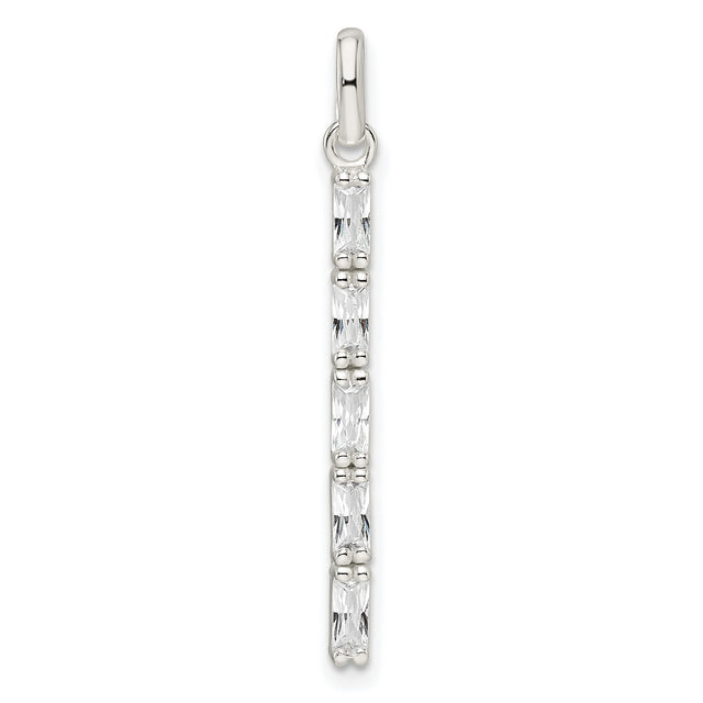 Sterling Silver Vertical Bar Pendant with Baguette Cut Cubic Zirconia, Minimalist Modern Style