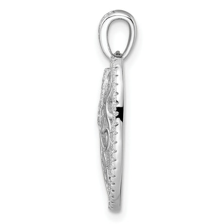 Sterling Silver Heart Pendant with Openwork Filigree, Floral Scroll Design, Cubic Zirconia Accents