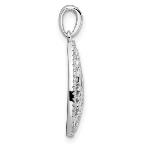 Sterling Silver Teardrop Pendant with Openwork Leaf Design and Cubic Zirconia Accents