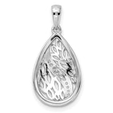 Sterling Silver Teardrop Pendant with Openwork Leaf Design and Cubic Zirconia Accents