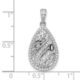 Sterling Silver Teardrop Pendant with Openwork Leaf Design and Cubic Zirconia Accents
