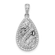 Sterling Silver Teardrop Pendant with Openwork Leaf Design and Cubic Zirconia Accents