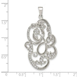 Sterling Silver Pendant with Cubic Zirconia, Floral Filigree Vintage Design for Women