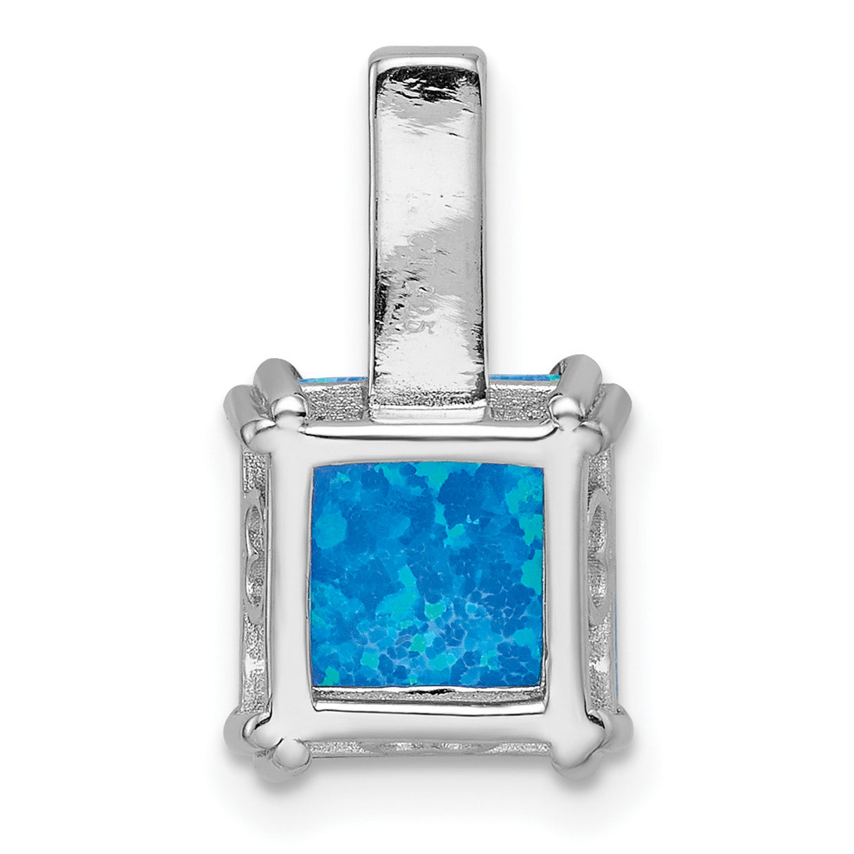 Sterling Silver Pendant with Square Cut Blue Opal, Modern Grid Bail Design