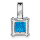 Sterling Silver Pendant with Square Cut Blue Opal, Modern Grid Bail Design