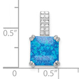 Sterling Silver Pendant with Square Cut Blue Opal, Modern Grid Bail Design