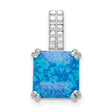 Sterling Silver Pendant with Square Cut Blue Opal, Modern Grid Bail Design