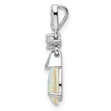 Sterling Silver Teardrop Pendant with Natural White Opal and Cubic Zirconia Accents
