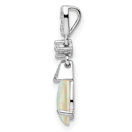 Sterling Silver Teardrop Pendant with Natural White Opal and Cubic Zirconia Accents
