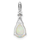 Sterling Silver Teardrop Pendant with Natural White Opal and Cubic Zirconia Accents