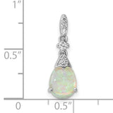 Sterling Silver Teardrop Pendant with Natural White Opal and Cubic Zirconia Accents