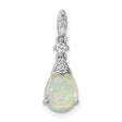 Sterling Silver Teardrop Pendant with Natural White Opal and Cubic Zirconia Accents