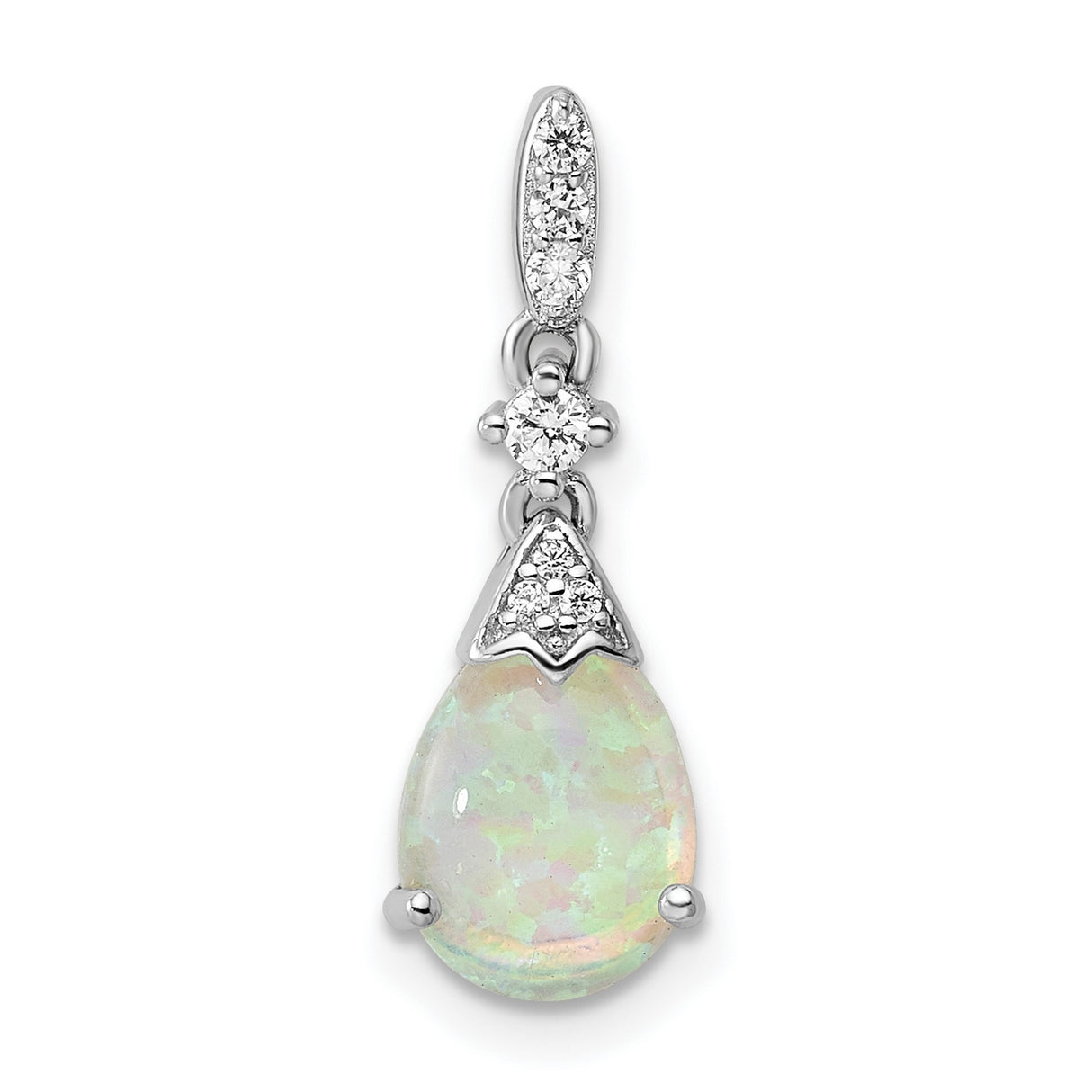 Sterling Silver Teardrop Pendant with Natural White Opal and Cubic Zirconia Accents