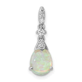 Sterling Silver Teardrop Pendant with Natural White Opal and Cubic Zirconia Accents