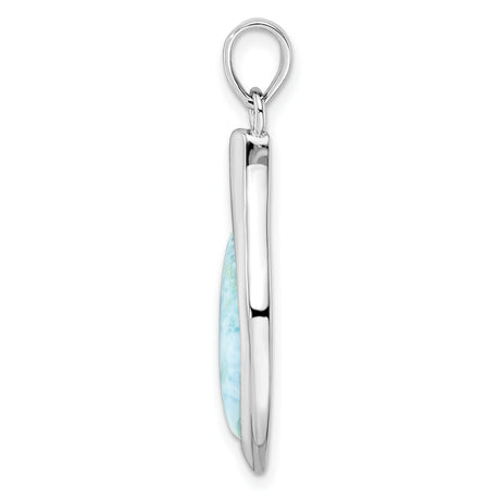 Sterling Silver Pendant with Larimar Marquise Gemstone, Ocean-Inspired Artisan Design