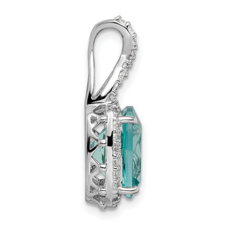 Sterling Silver Pendant with Aquamarine and White Zirconia, Infinity Loop Design