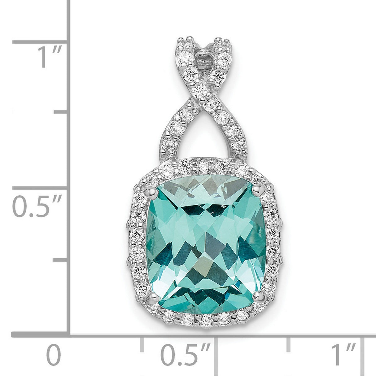 Sterling Silver Pendant with Aquamarine and White Zirconia, Infinity Loop Design