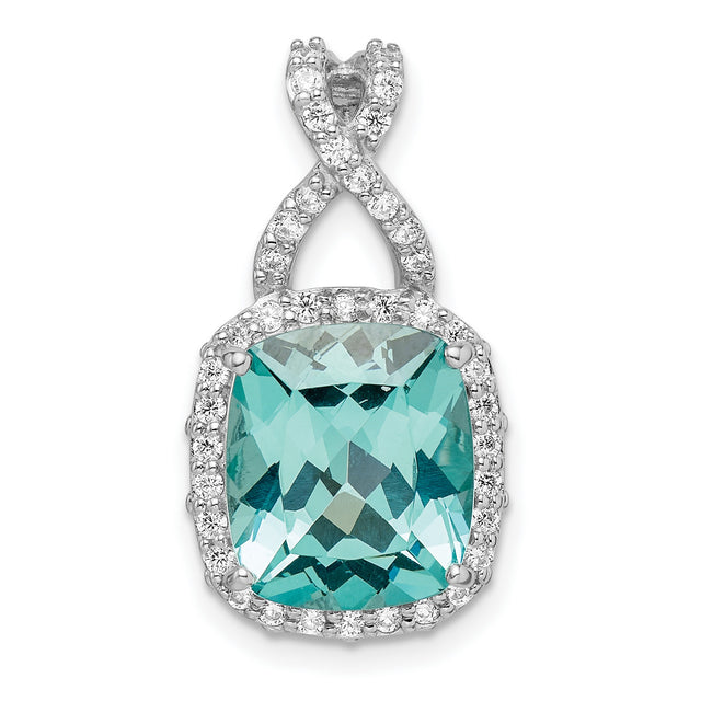 Sterling Silver Pendant with Aquamarine and White Zirconia, Infinity Loop Design