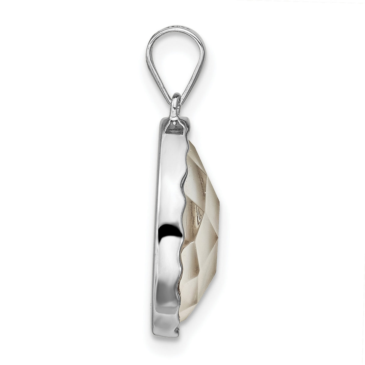 Sterling Silver Teardrop Pendant with Faceted Mother of Pearl, Hammered Artisan Design