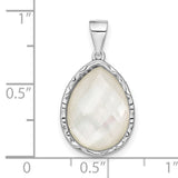 Sterling Silver Teardrop Pendant with Faceted Mother of Pearl, Hammered Artisan Design