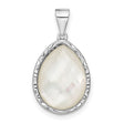 Sterling Silver Teardrop Pendant with Faceted Mother of Pearl, Hammered Artisan Design