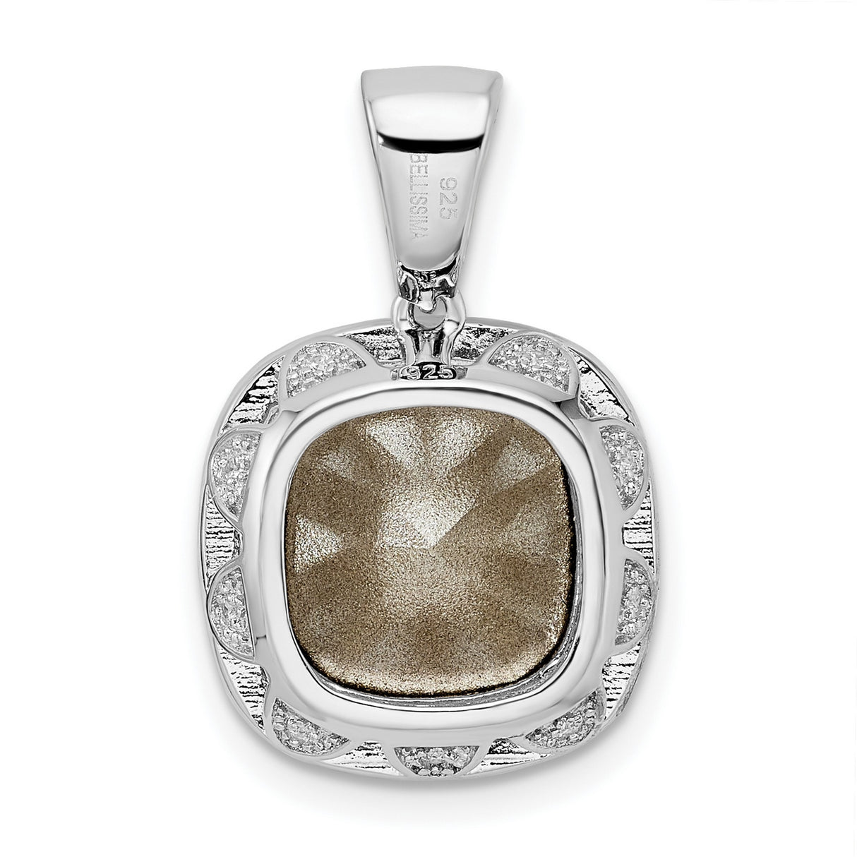 Sterling Silver Pendant with Cushion Cut Blue Topaz and Cubic Zirconia Halo