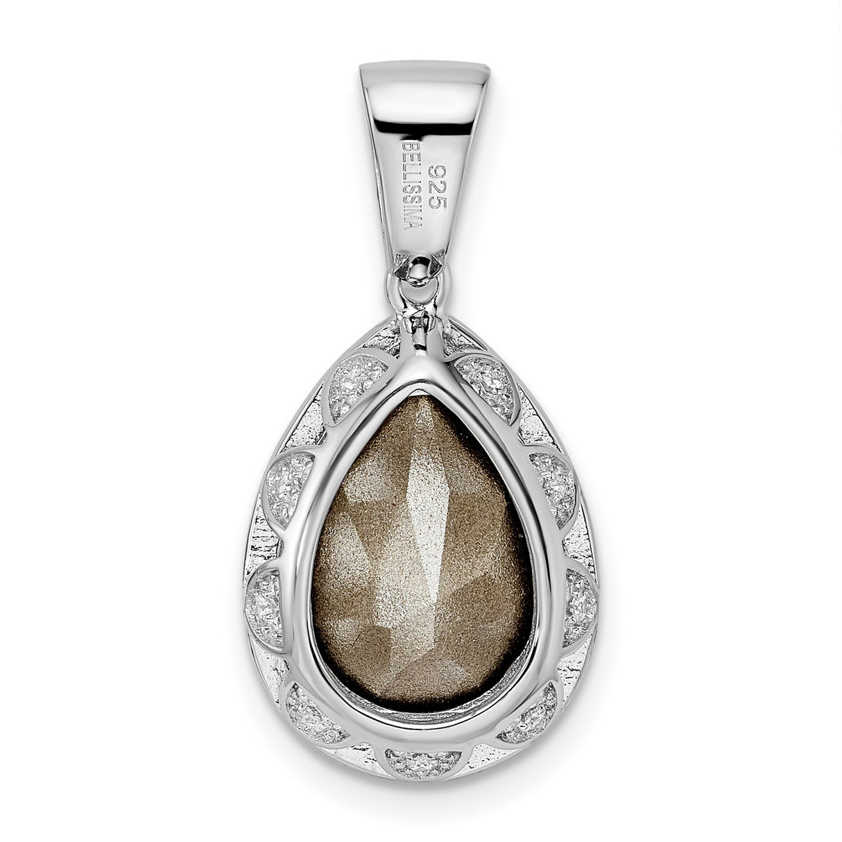 Sterling Silver Teardrop Pendant with Faceted Purple Gemstone and Halo Cubic Zirconia Accents