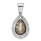 Sterling Silver Teardrop Pendant with Faceted Purple Gemstone and Halo Cubic Zirconia Accents