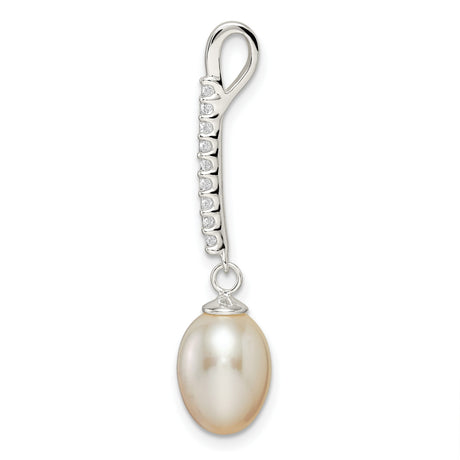 Sterling Silver Drop Earrings with Freshwater Pearl and Cubic Zirconia, Classic Dangle Design
