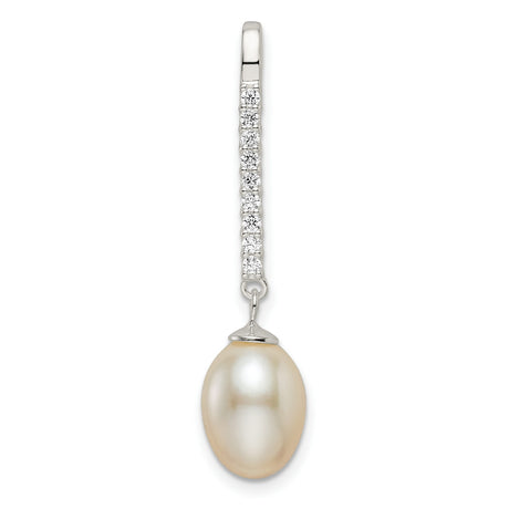 Sterling Silver Drop Earrings with Freshwater Pearl and Cubic Zirconia, Classic Dangle Design