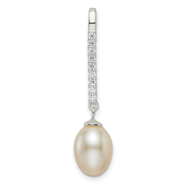 Sterling Silver Drop Earrings with Freshwater Pearl and Cubic Zirconia, Classic Dangle Design
