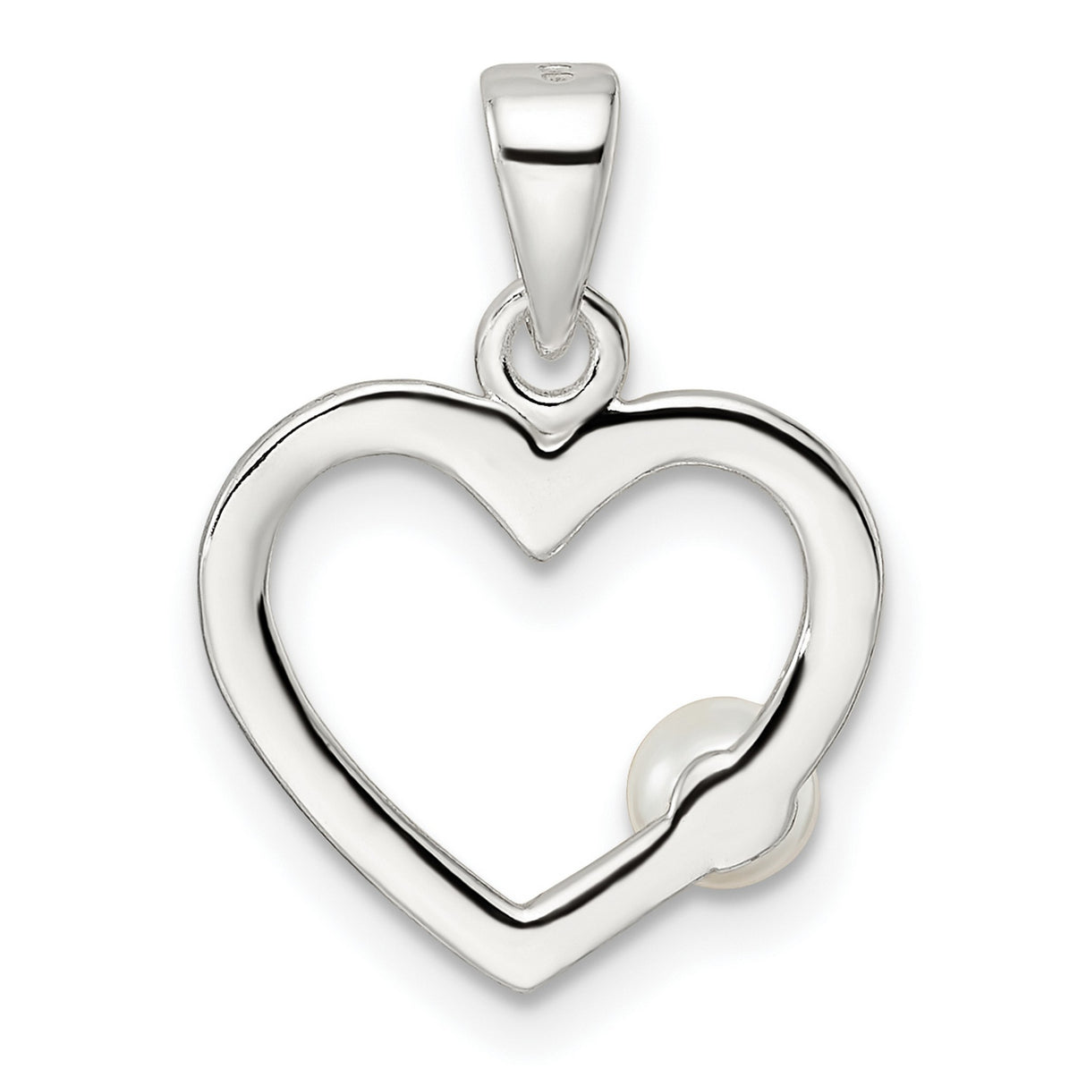 Sterling Silver Heart Pendant with White Shell Bead, Romantic Feminine Jewelry