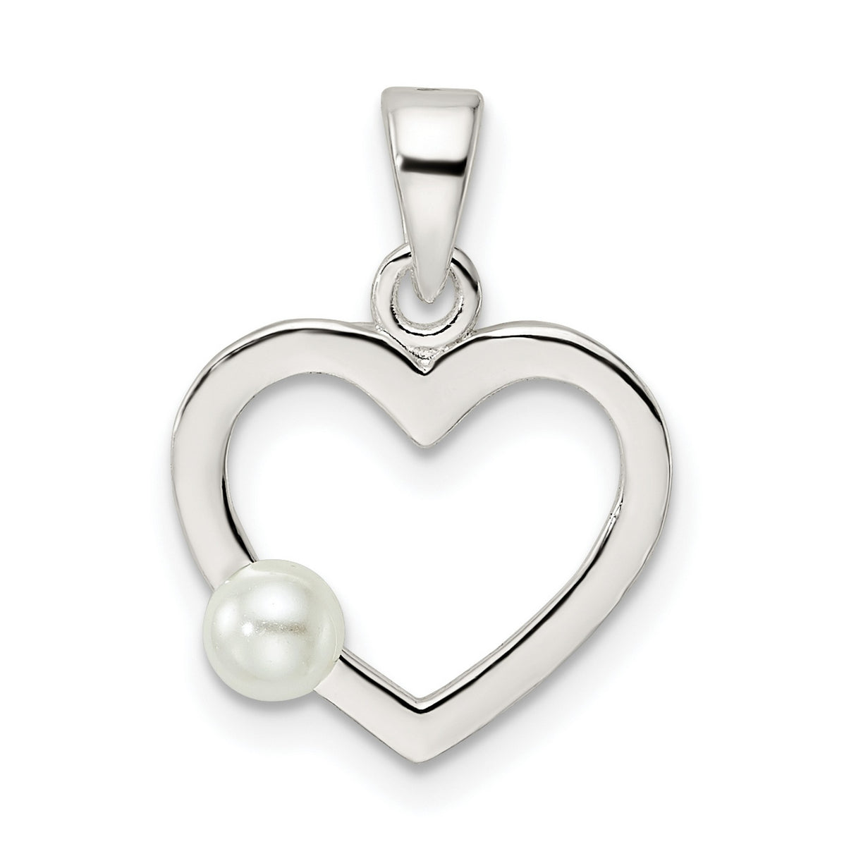 Sterling Silver Heart Pendant with White Shell Bead, Romantic Feminine Jewelry