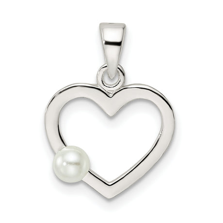 Sterling Silver Heart Pendant with White Shell Bead, Romantic Feminine Jewelry