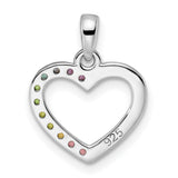 Sterling Silver Heart Pendant with Multicolor Cubic Zirconia, Rainbow Gradient Design