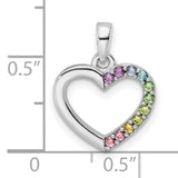 Sterling Silver Heart Pendant with Multicolor Cubic Zirconia, Rainbow Gradient Design