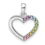 Sterling Silver Heart Pendant with Multicolor Cubic Zirconia, Rainbow Gradient Design