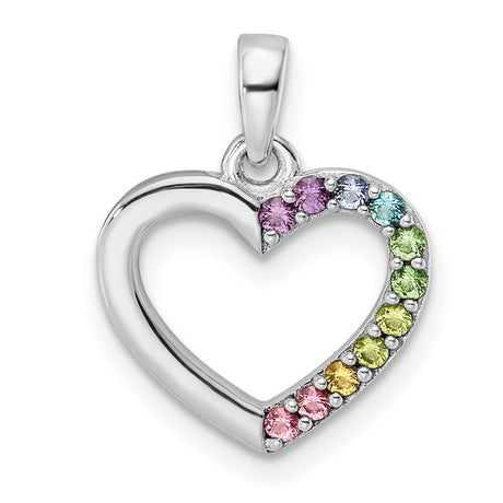Sterling Silver Heart Pendant with Multicolor Cubic Zirconia, Rainbow Gradient Design