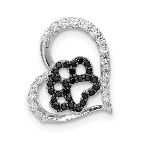 Sterling Silver Heart Pendant with Cubic Zirconia Paw Print, Pet Memorial Jewelry for Women