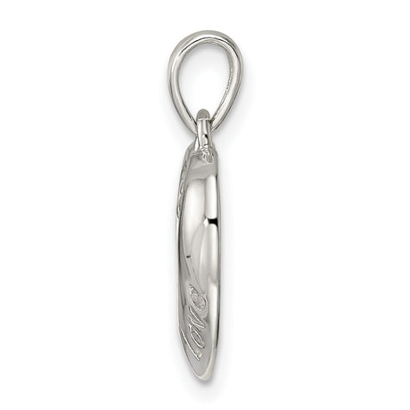 Sterling Silver Heart Pendant with Floral Design and Love Engraving for Women