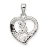Sterling Silver Heart Pendant with Floral Design and Love Engraving for Women