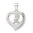 Sterling Silver Heart Pendant with Floral Design and Love Engraving for Women