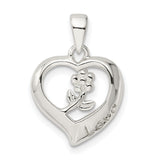 Sterling Silver Heart Pendant with Floral Design and Love Engraving for Women