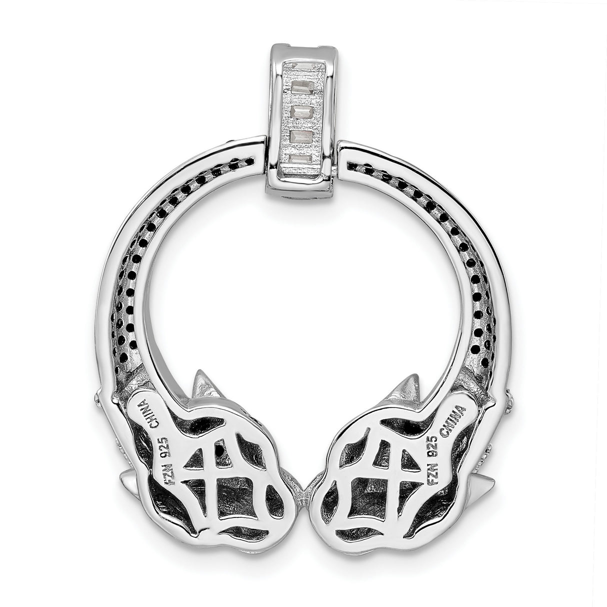 Sterling Silver Panther Pendant with Cubic Zirconia, Two Panther Heads, Jungle Theme