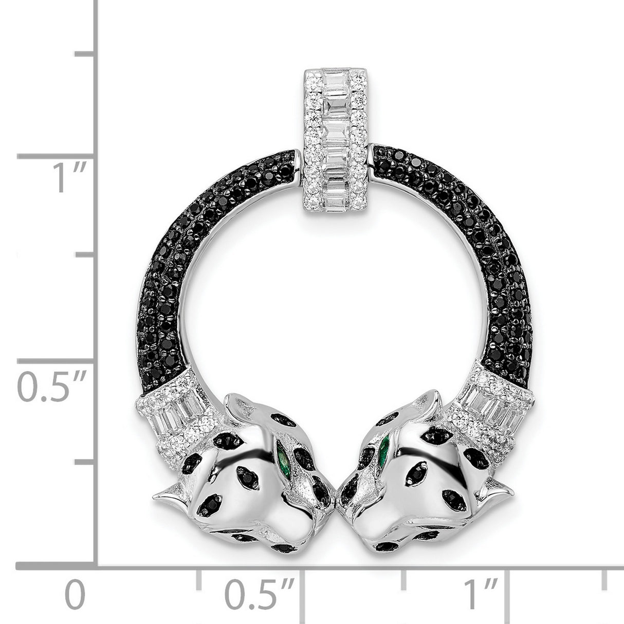 Sterling Silver Panther Pendant with Cubic Zirconia, Two Panther Heads, Jungle Theme