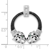 Sterling Silver Panther Pendant with Cubic Zirconia, Two Panther Heads, Jungle Theme