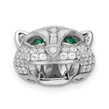 Sterling Silver Panther Head Pendant with Cubic Zirconia and Green Eyes, Jungle Animal Theme